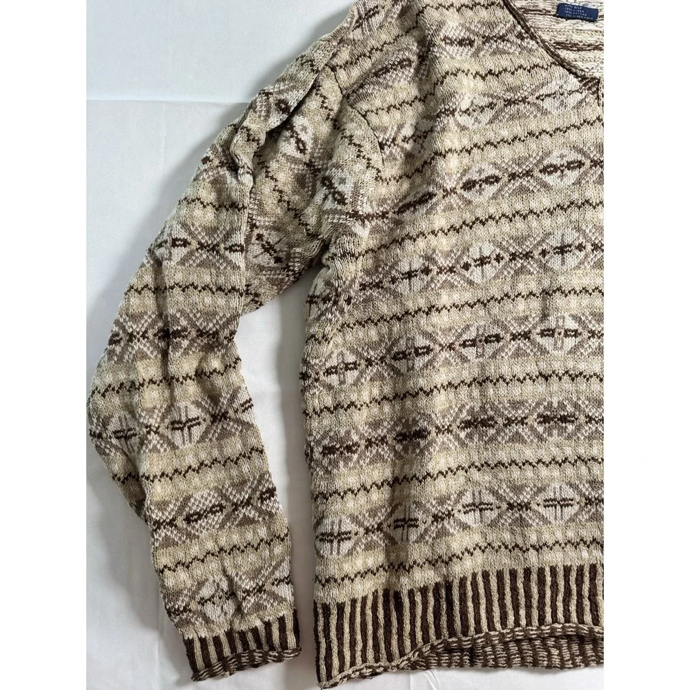 Vintage 90s Polo Ralph Lauren Silk Linen Fair Isle Sweater Mens L Brown Tan